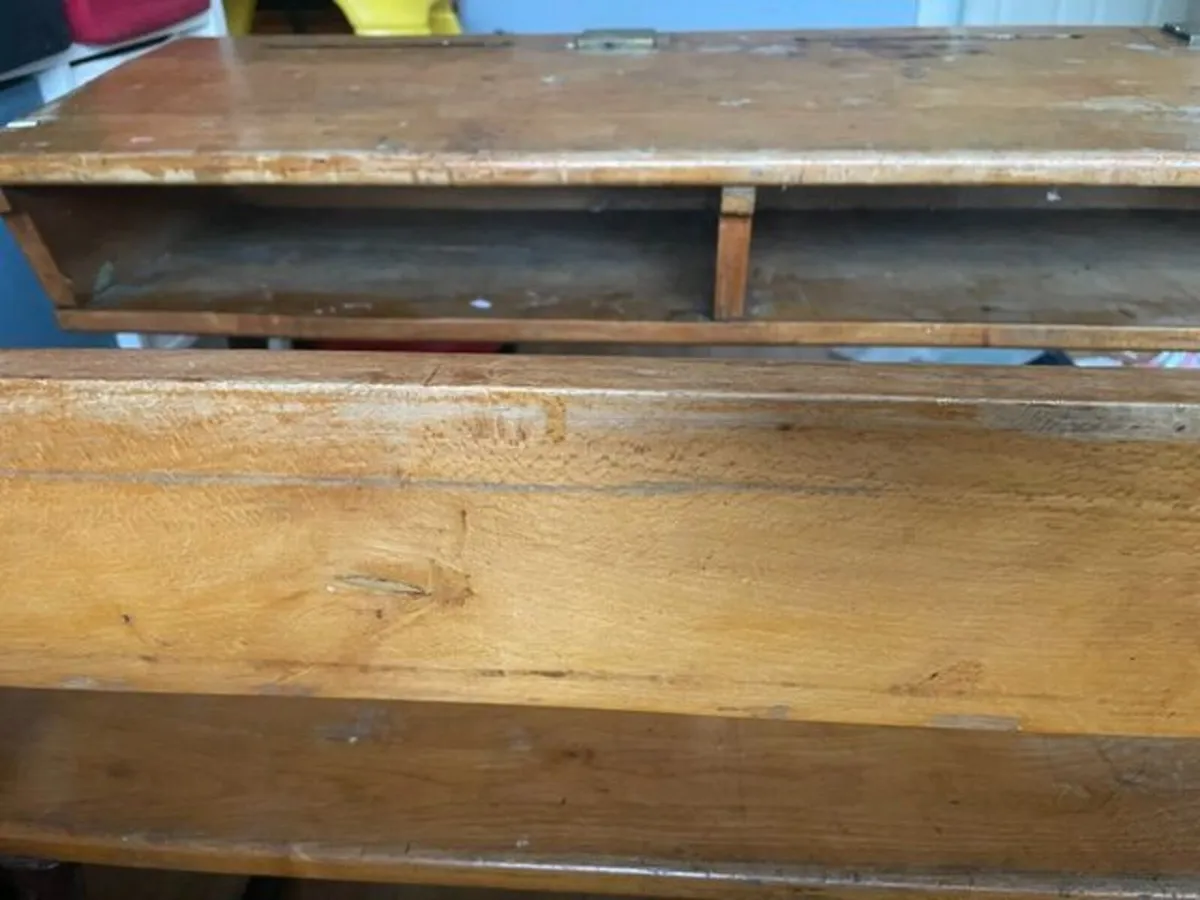 Vintage double school desk and chair - Image 2