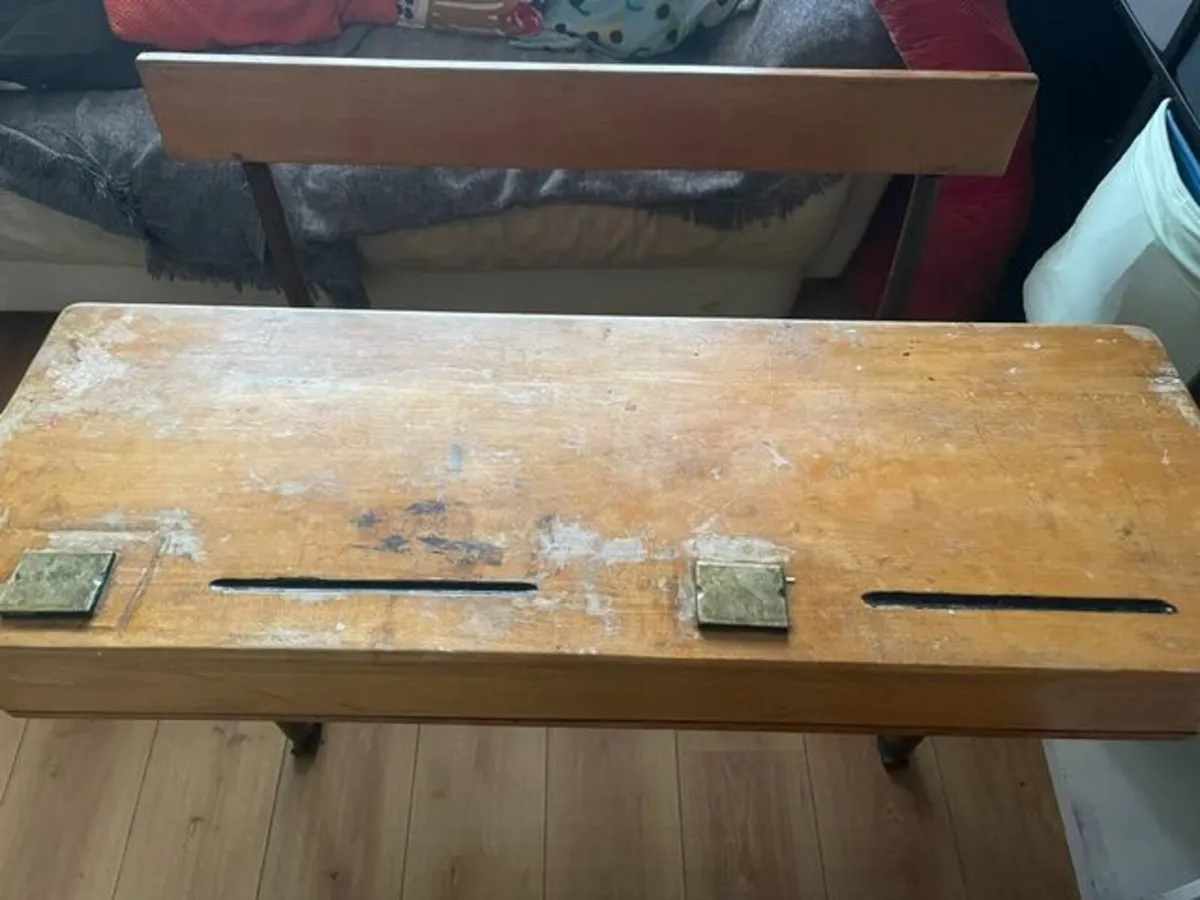 Vintage double school desk and chair - Image 3