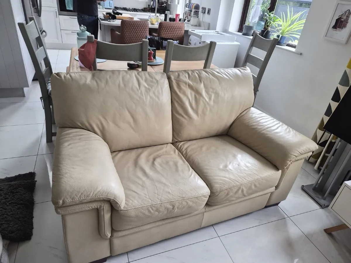 Pair of cream leather sofas - Image 1