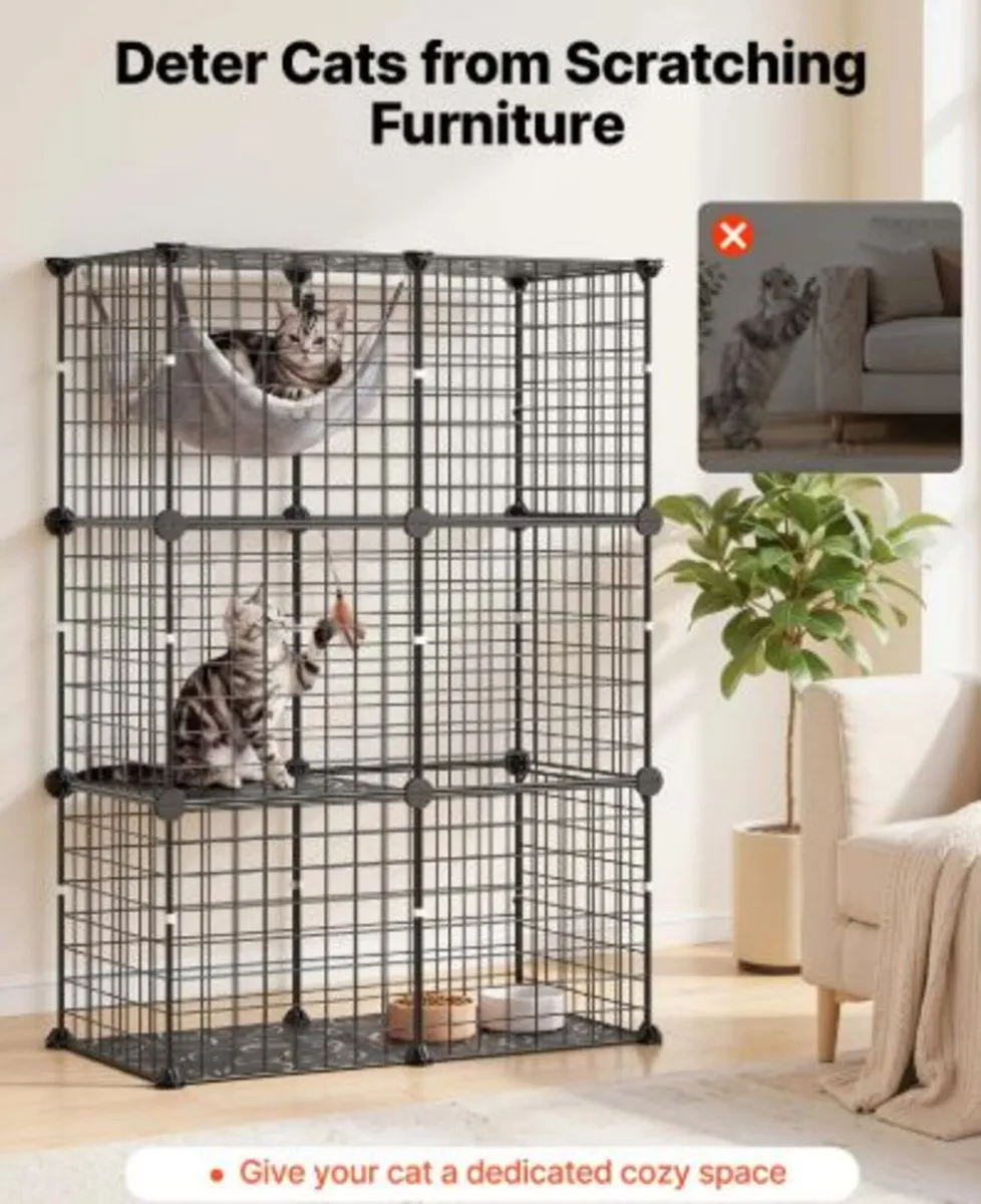 Cat Cage 3-Tier 71.1x35.5x104.1cm DIY Cat Playpen - Image 4