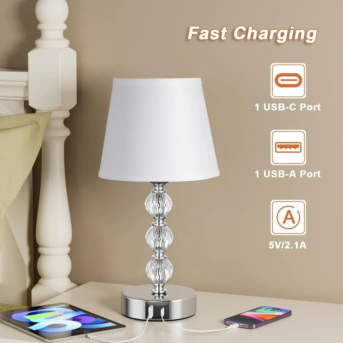 Bedside Table Lamp Crystal Touch Lamps for Bedroom - Image 2