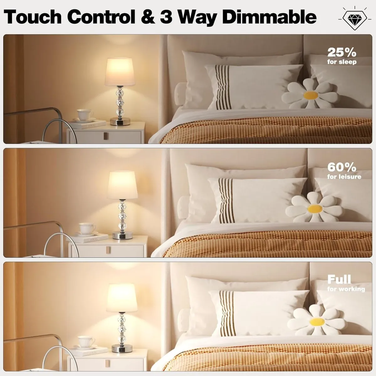 Bedside Table Lamp Crystal Touch Lamps for Bedroom - Image 3