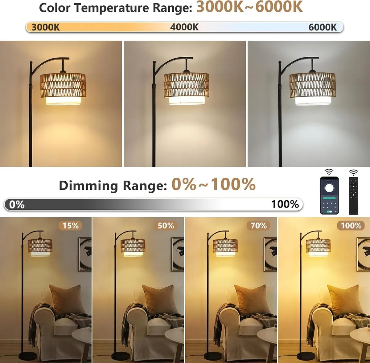 Arc Floor Lamp for Living Room Dimmable Lamps - Image 2