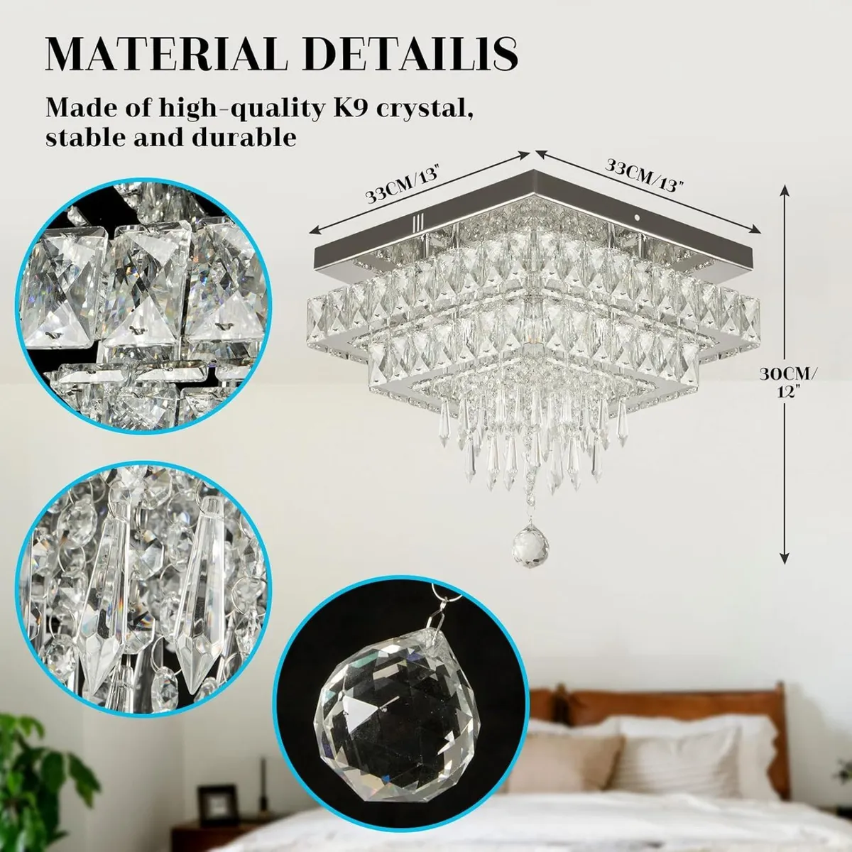 40CM 4-Tier Crystal LED Chandelier 55W 3000K Warm - Image 3