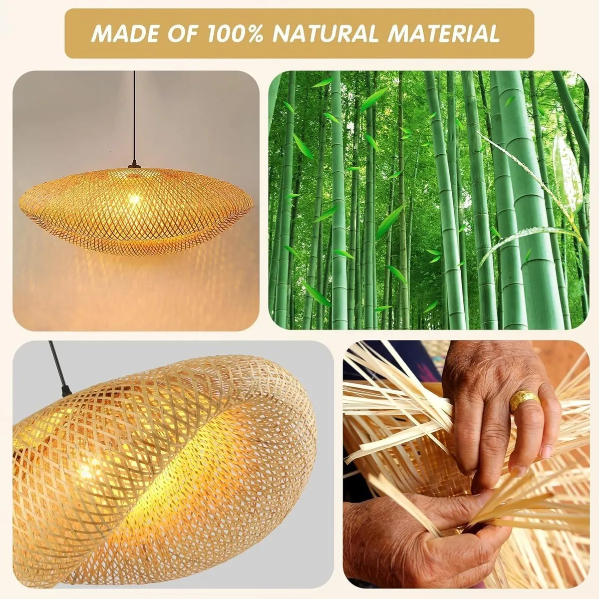 Retro Rattan Lampshade Pendant Light Handwoven Hat - Image 3