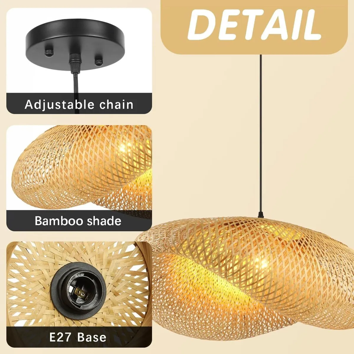 Retro Rattan Lampshade Pendant Light Handwoven Hat - Image 4