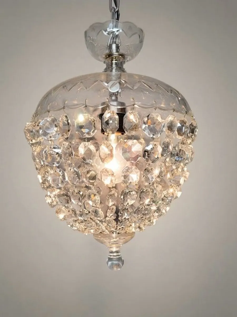 Vintage Cut Glass Basket Pendant Chandelier - Image 1