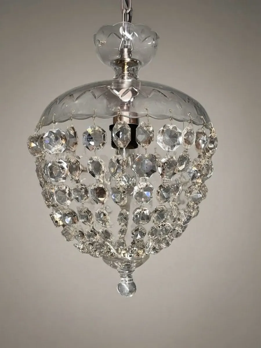 Vintage Cut Glass Basket Pendant Chandelier - Image 2