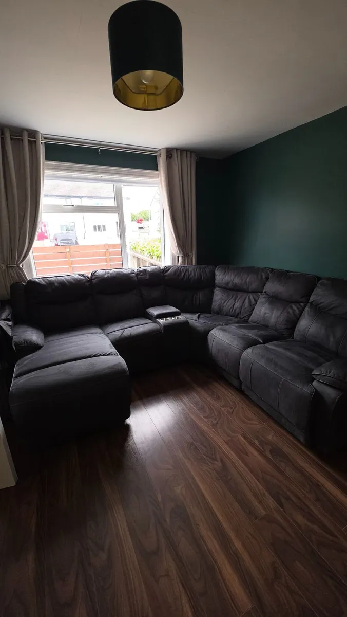 Large Grey Corner Recliner Sofa with Storage & Cup - Image 3