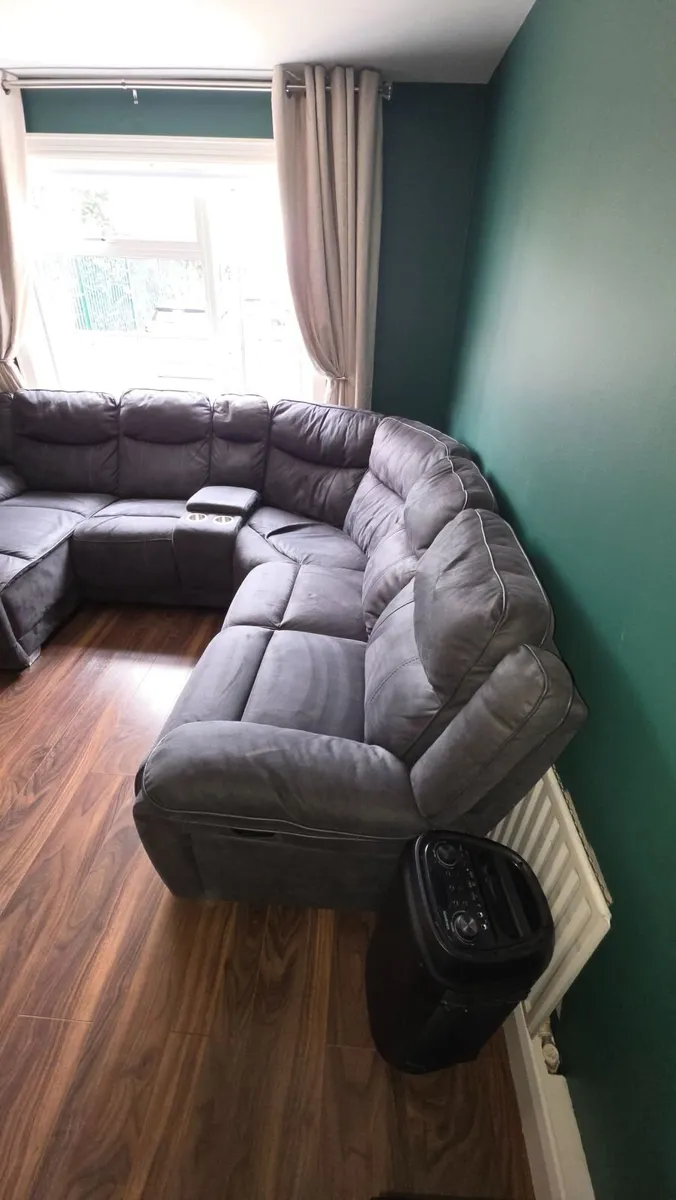 Large Grey Corner Recliner Sofa with Storage & Cup - Image 2