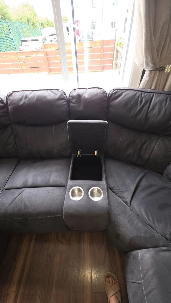 Large Grey Corner Recliner Sofa with Storage & Cup - Image 4