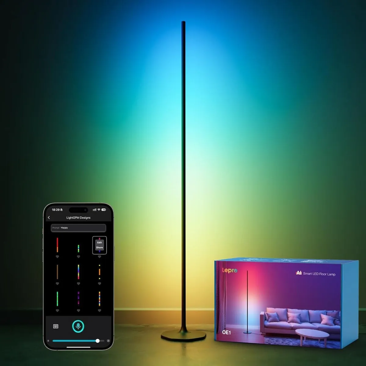Ai Smart Floor Lamp 1000lm RGB+ic Warm LED - Image 1
