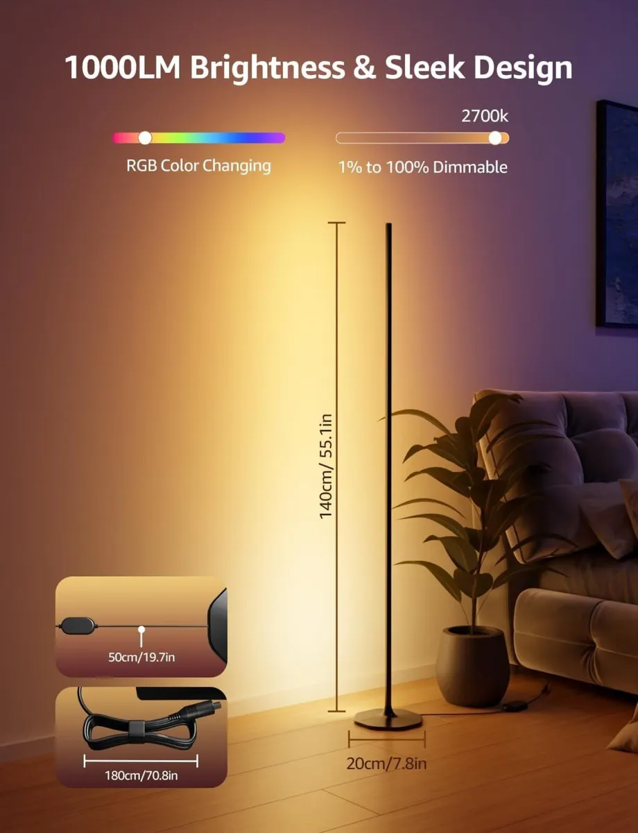 Ai Smart Floor Lamp 1000lm RGB+ic Warm LED - Image 2