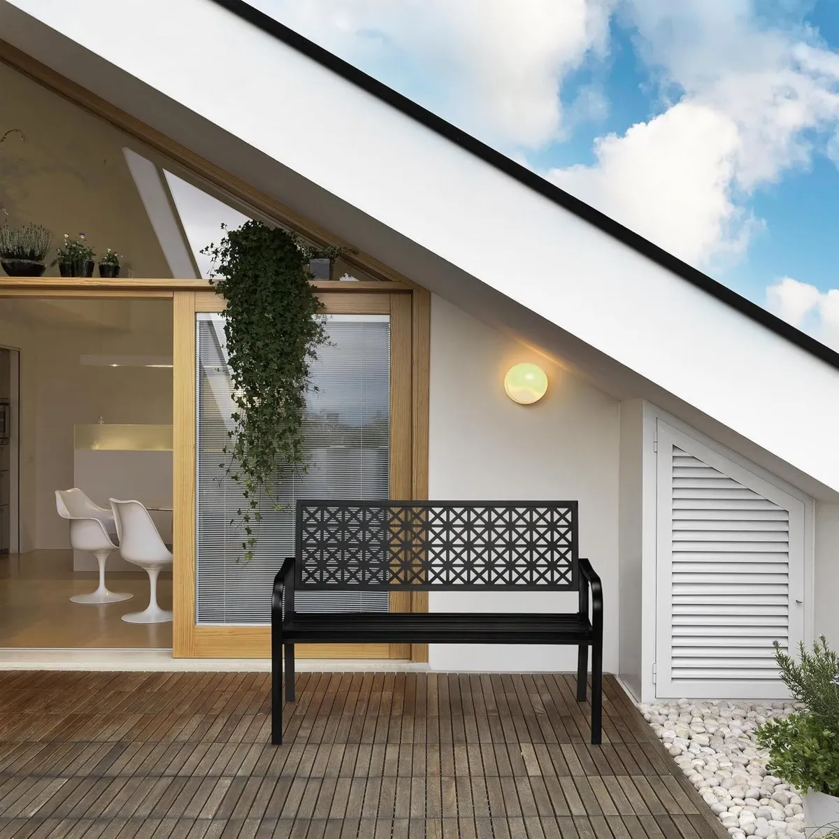 Garden Bench 2-Seater Patio Balcony Steel - Image 2