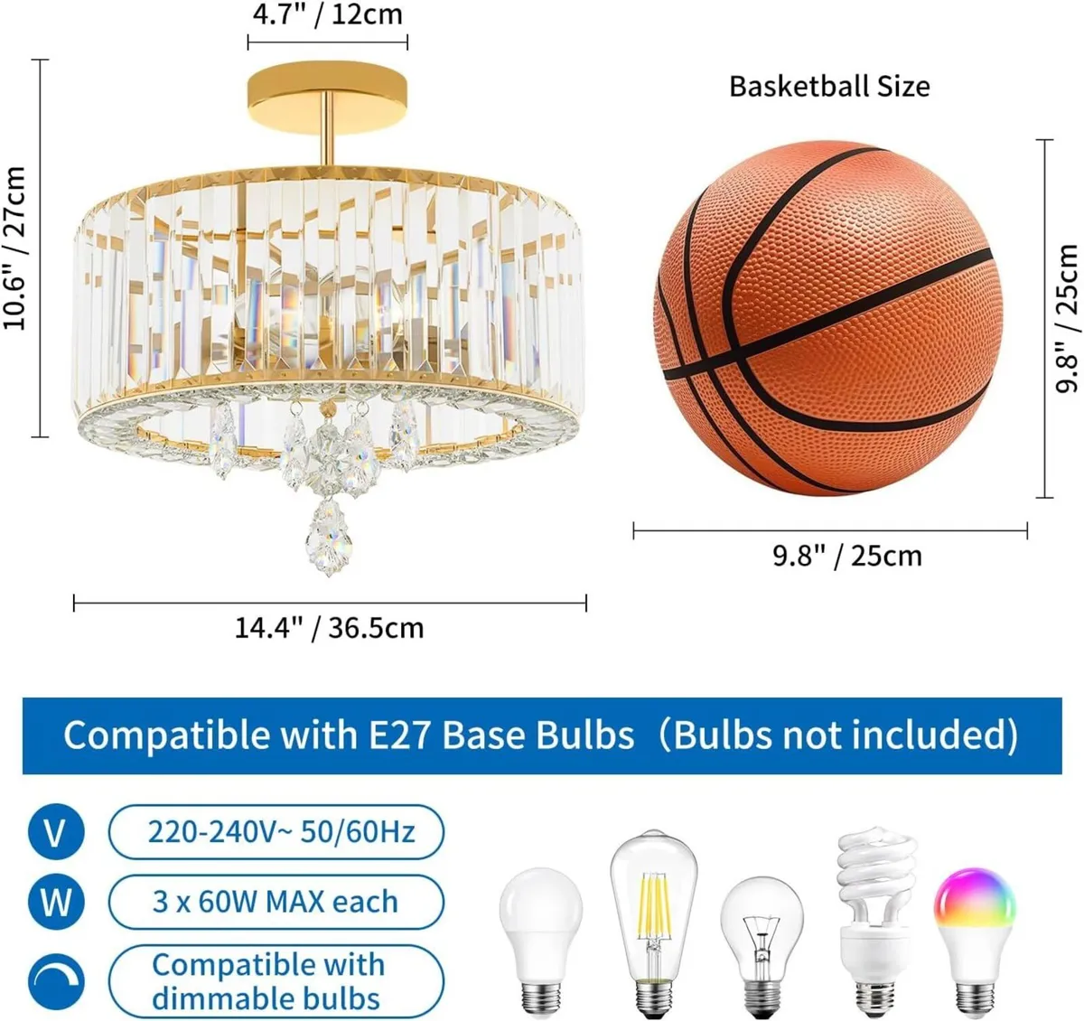 Crystal Ceiling Lights 3-Light Modern LED - Image 3