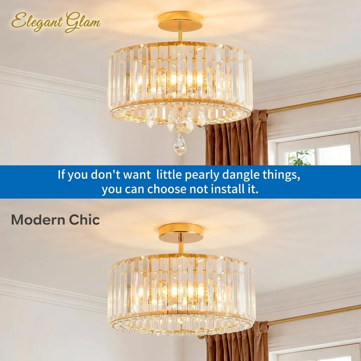 Crystal Ceiling Lights 3-Light Modern LED - Image 4