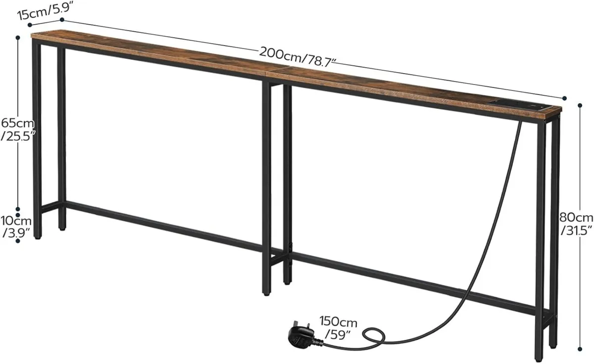 Narrow Console Table with Charging Station 200CM - Image 3