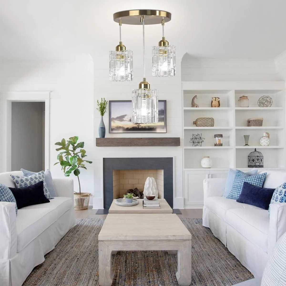 3- Glass Pendant Light Adjustable E27 Three Clear - Image 2