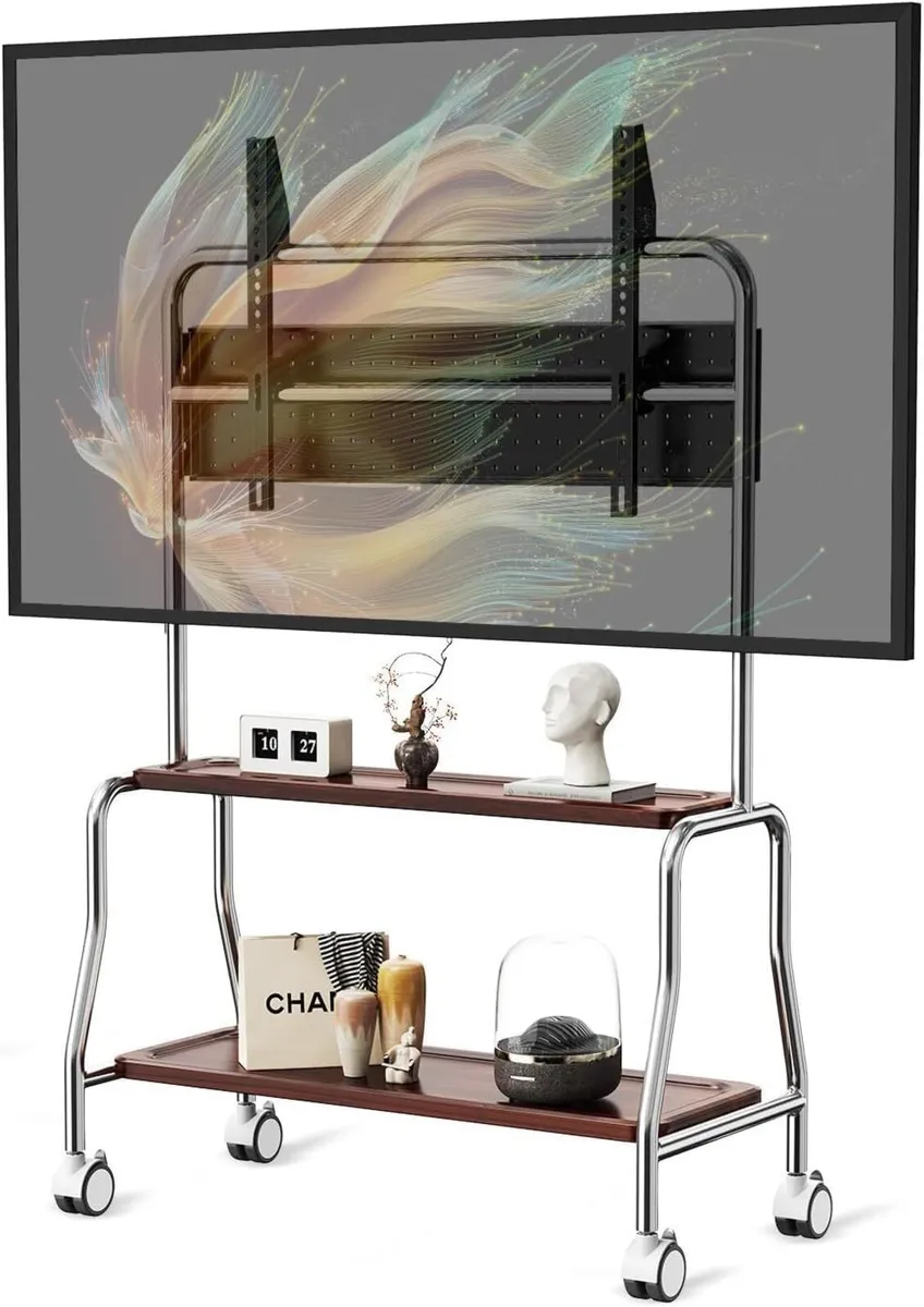 TV Stand on Wheels with 2-Tier Shelves - Image 1