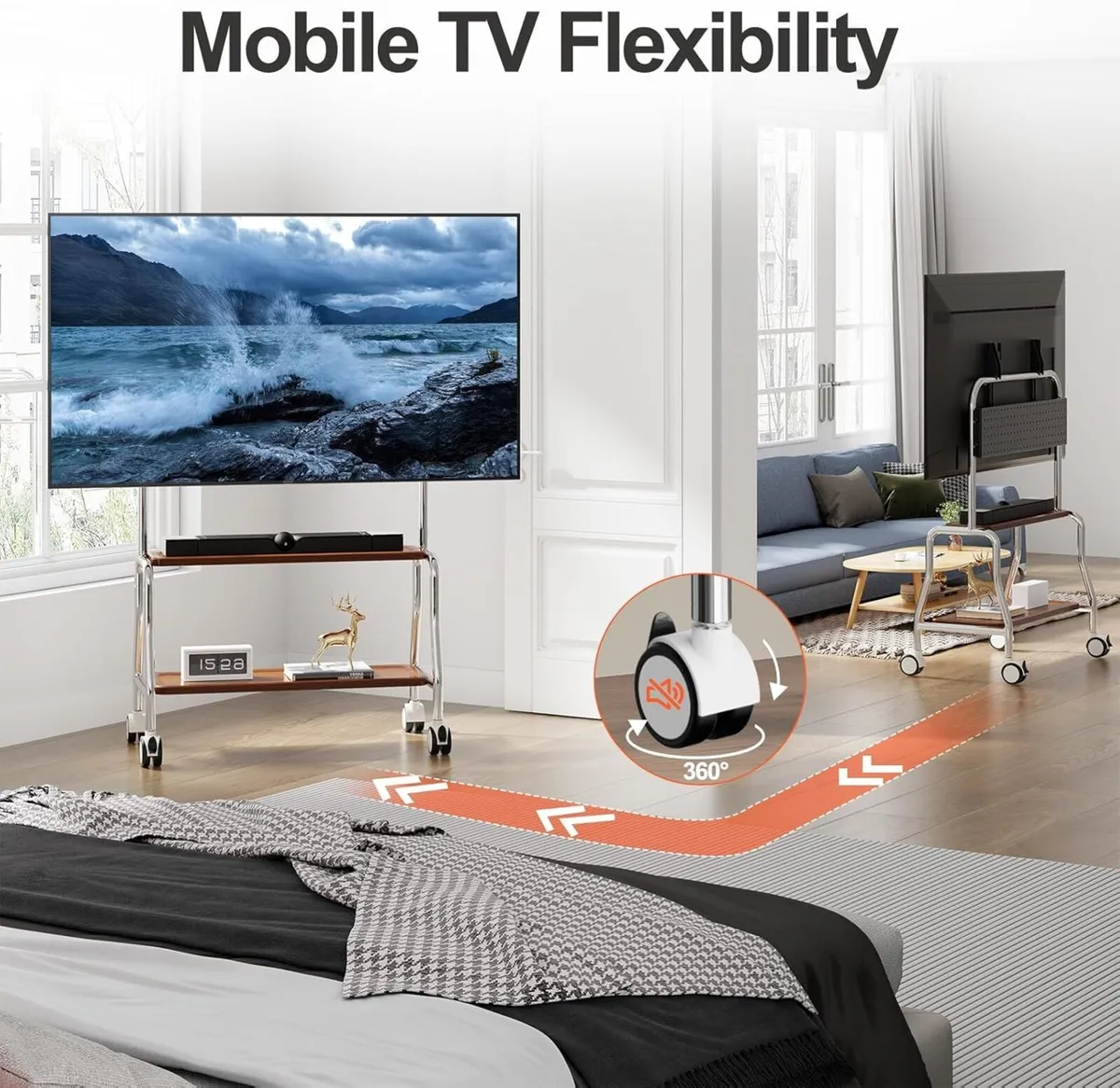 TV Stand on Wheels with 2-Tier Shelves - Image 2