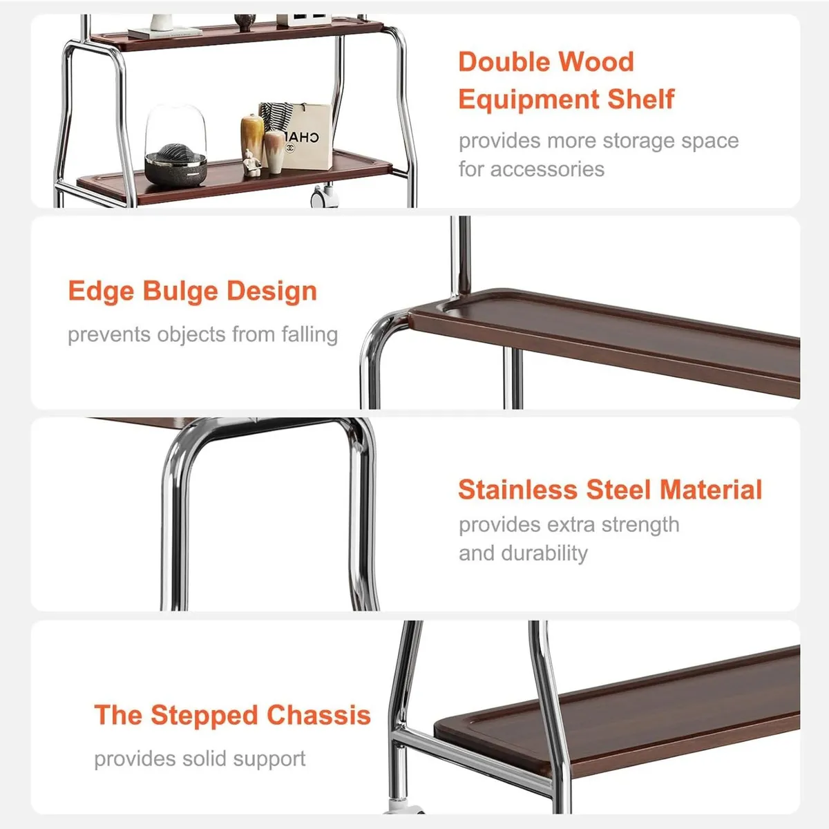 TV Stand on Wheels with 2-Tier Shelves - Image 4