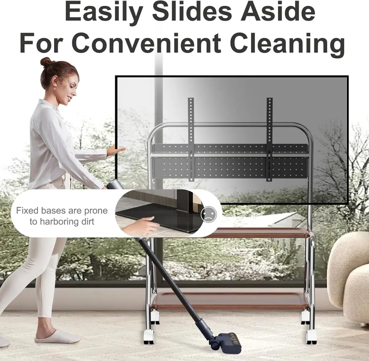 TV Stand on Wheels with 2-Tier Shelves - Image 3