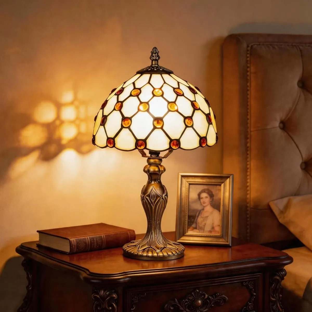 Tiffany Lamp 8" Beads Stained Glass Table Style - Image 1