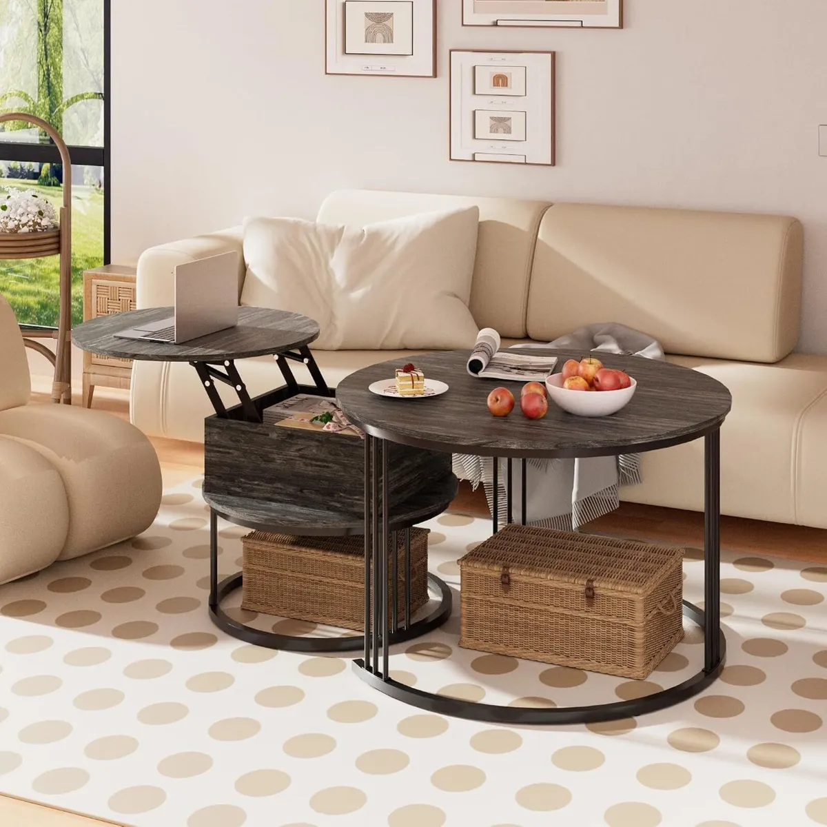 Round Coffee Table 70CM 50CM Nesting Tables - Image 1