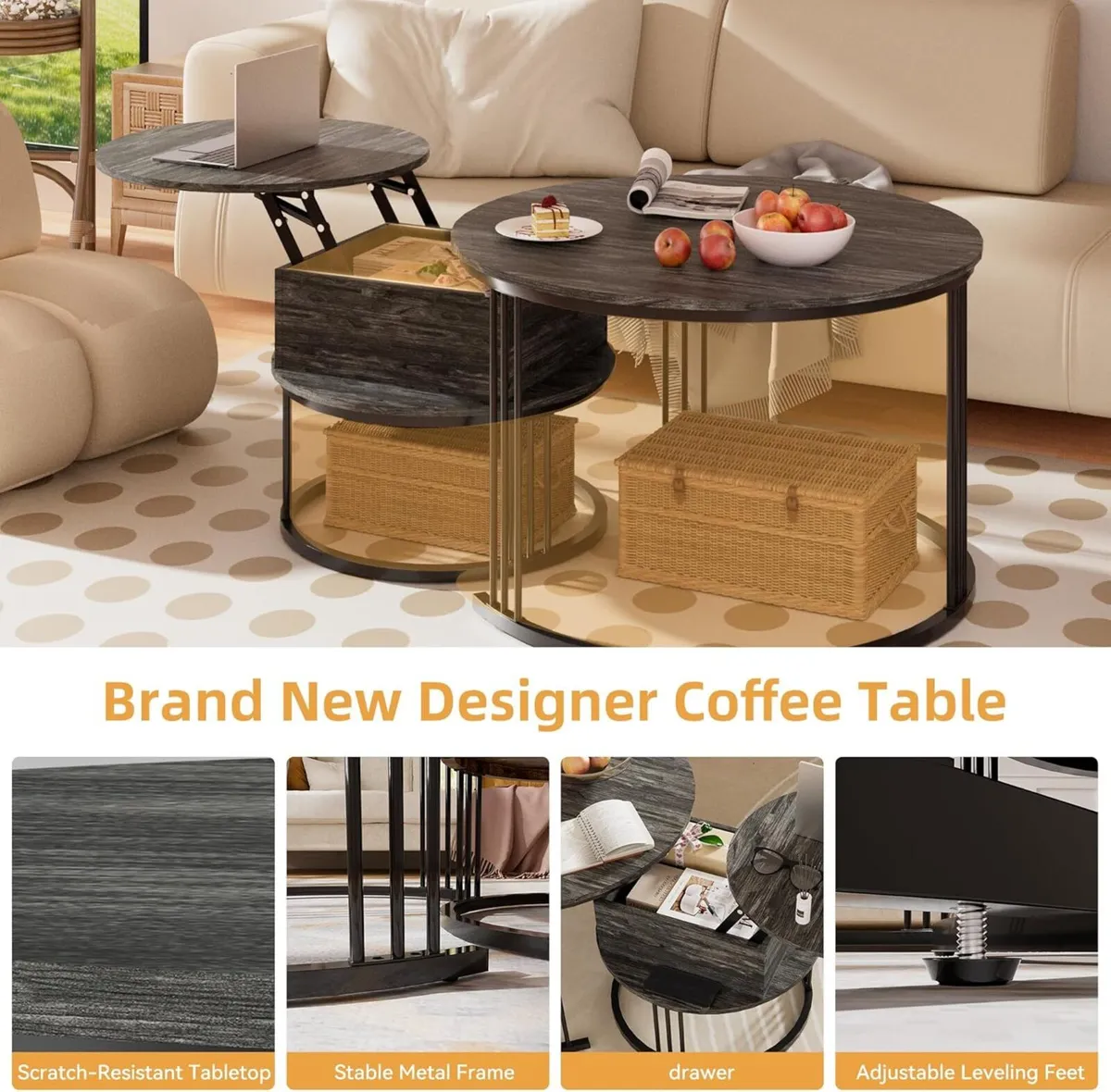 Round Coffee Table 70CM 50CM Nesting Tables - Image 4