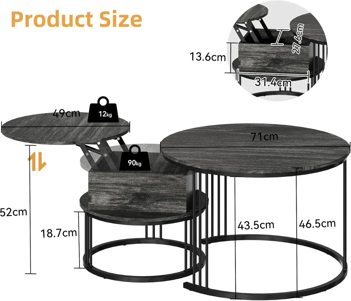Round Coffee Table 70CM 50CM Nesting Tables - Image 2