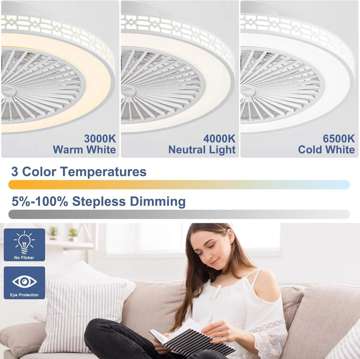 50CM Reversible Ceiling Fans with Lights - Image 2