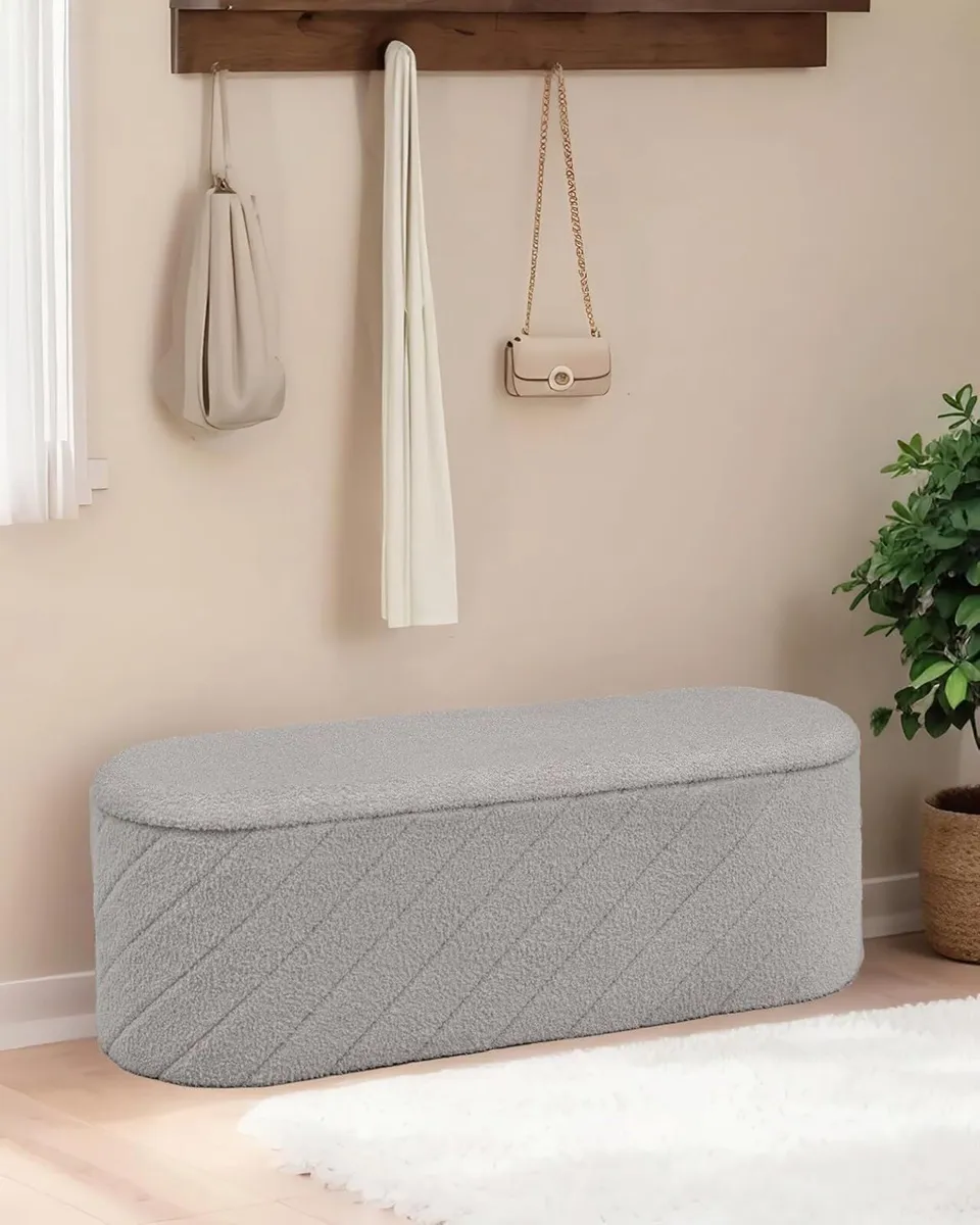 Oval Ottoman with Storage Bench Folding Foot Rest - Image 2