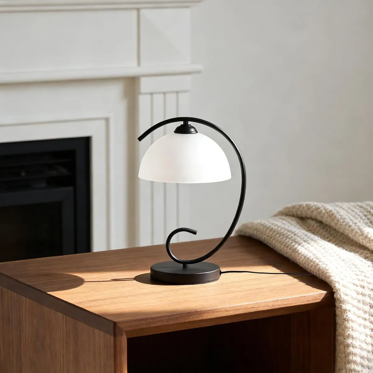 Table Lamp with Glass Shade Vintage Metal Bedside - Image 2