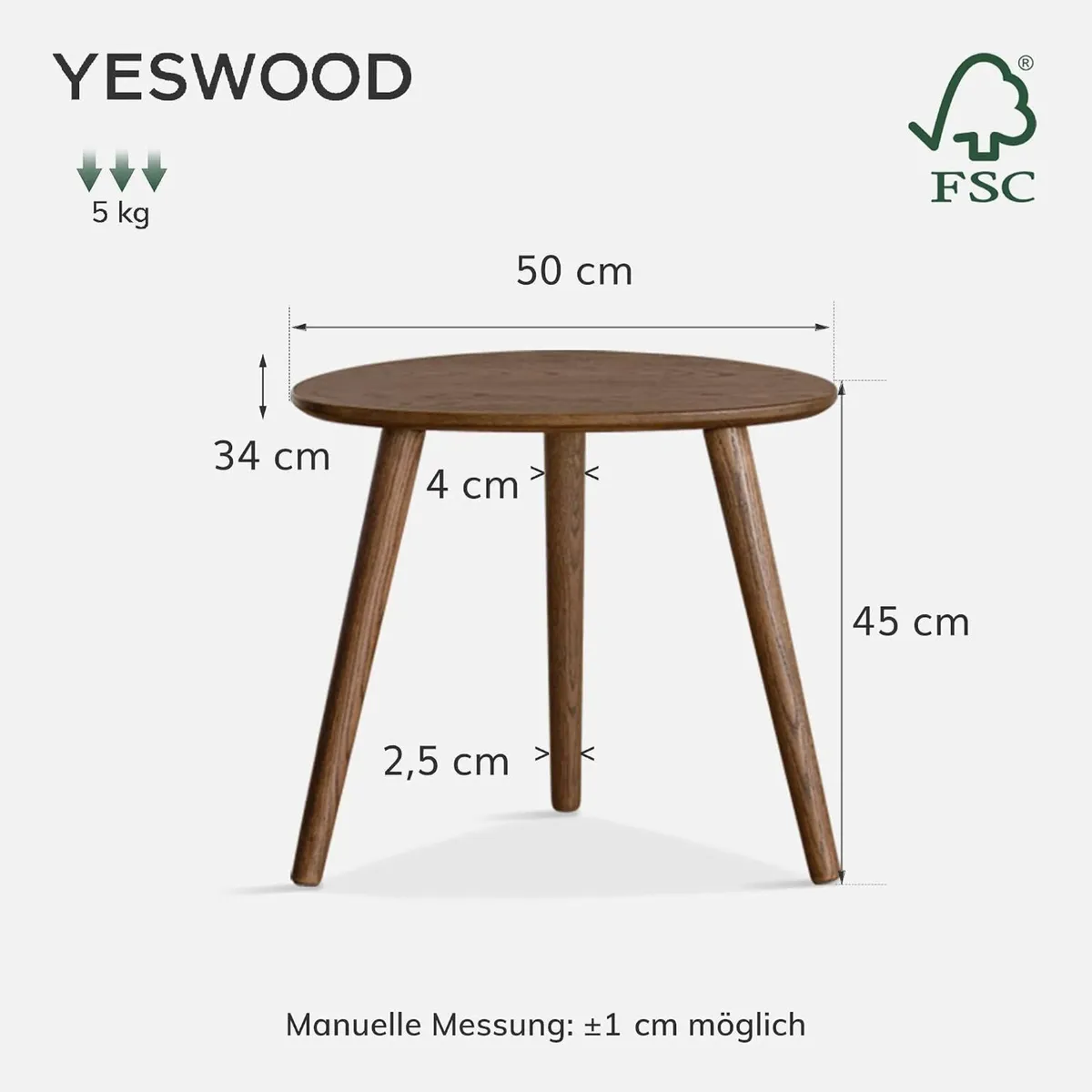 Round Side Table Coffee with Solid Wood Legs - Image 2