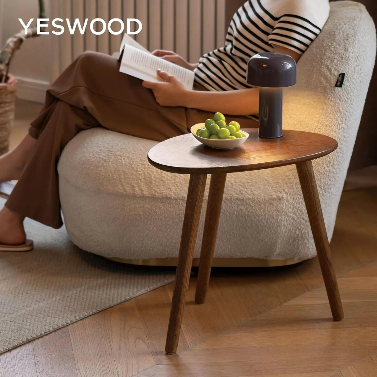 Round Side Table Coffee with Solid Wood Legs - Image 3