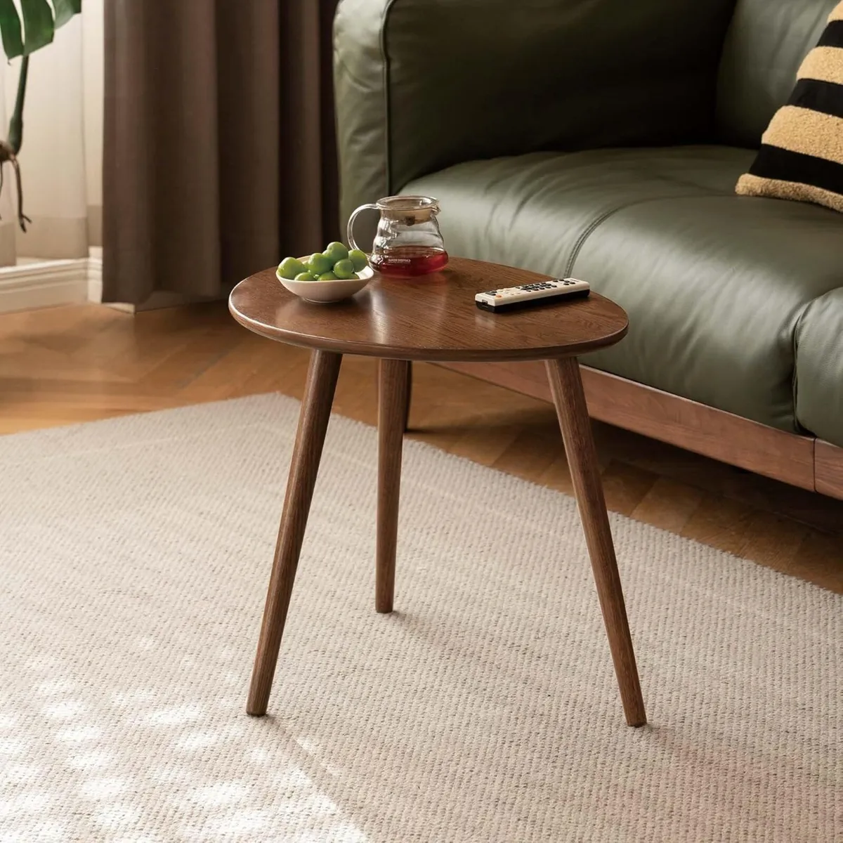 Round Side Table Coffee with Solid Wood Legs - Image 1