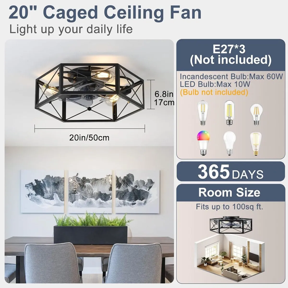 Ceiling Fans with Lights 50CM Industrial Fan 6 - Image 3