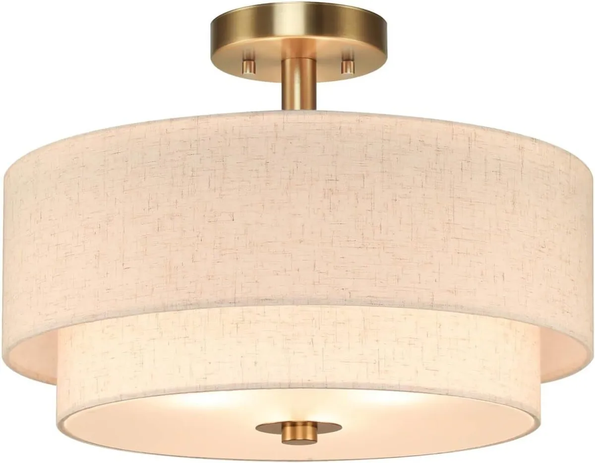 40CM Linen Semi Flush Ceiling Light for Living - Image 1
