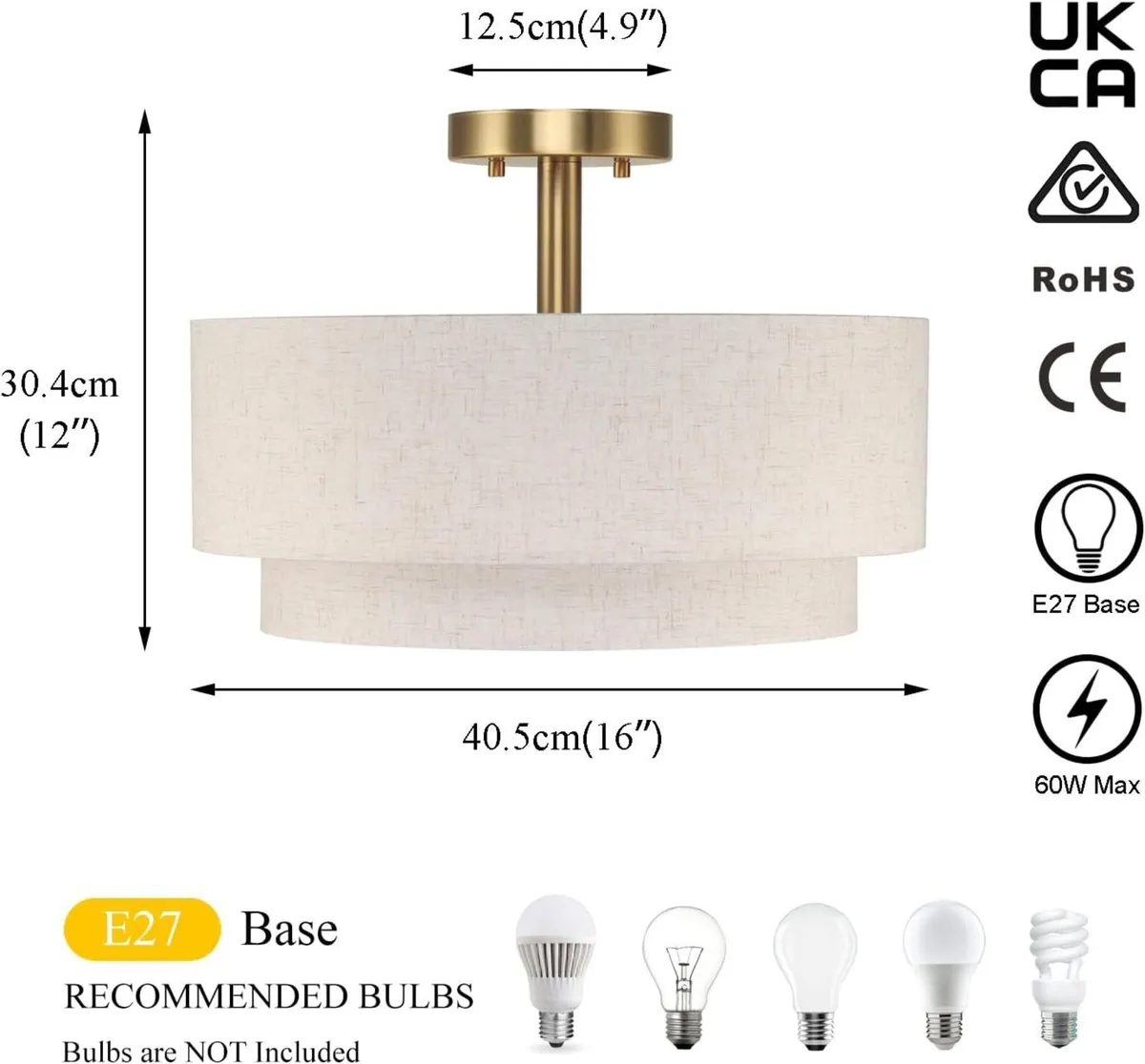 40CM Linen Semi Flush Ceiling Light for Living - Image 2