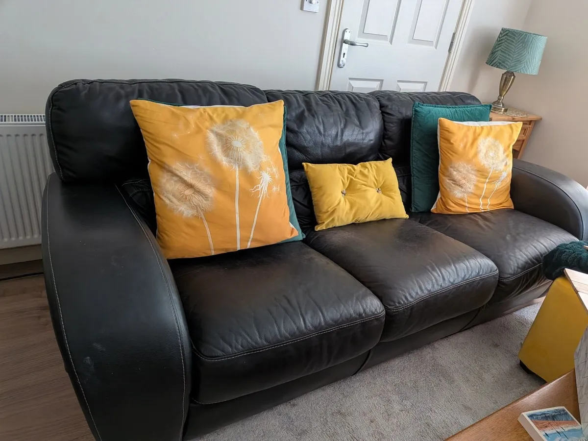 Black leather 3 seater and 2 seater couch - Image 1