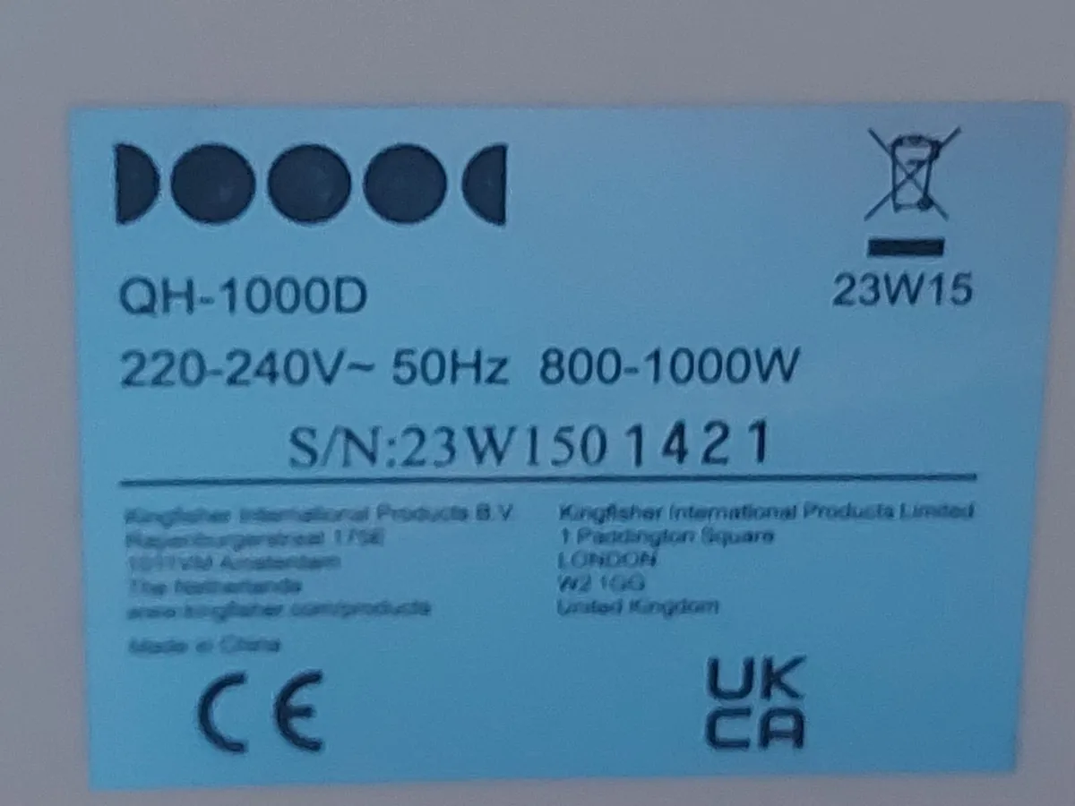 Kingfisher Heater, Model QH-1000D 2 Bar Heater - Image 4