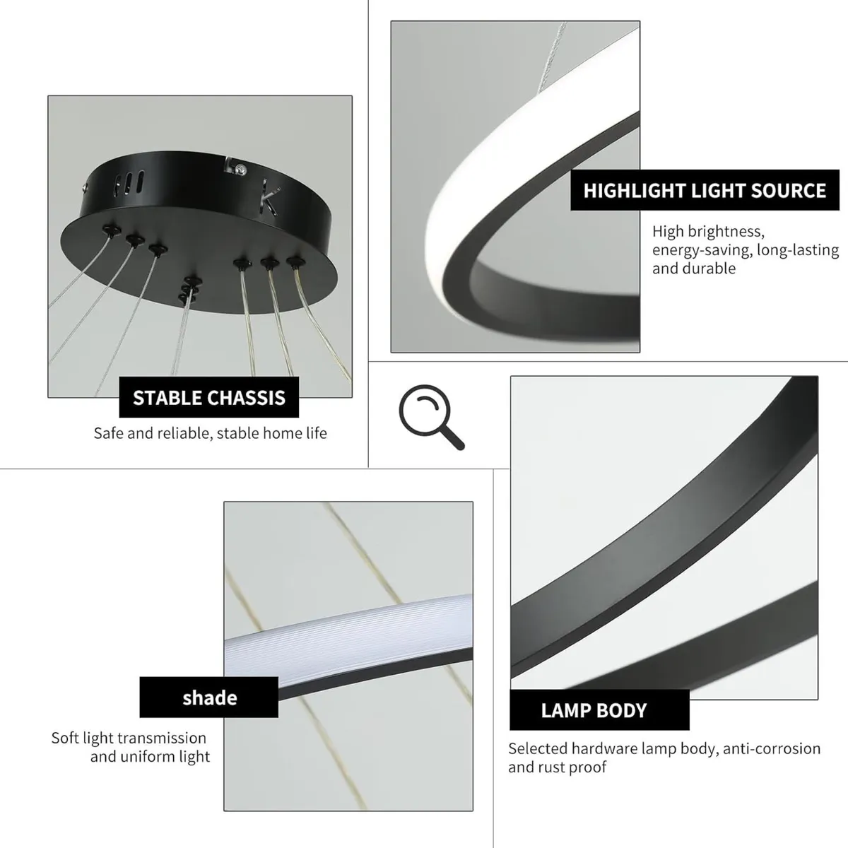 LED Pendant Light Dimmable 3 Ring Acrylic - Image 3