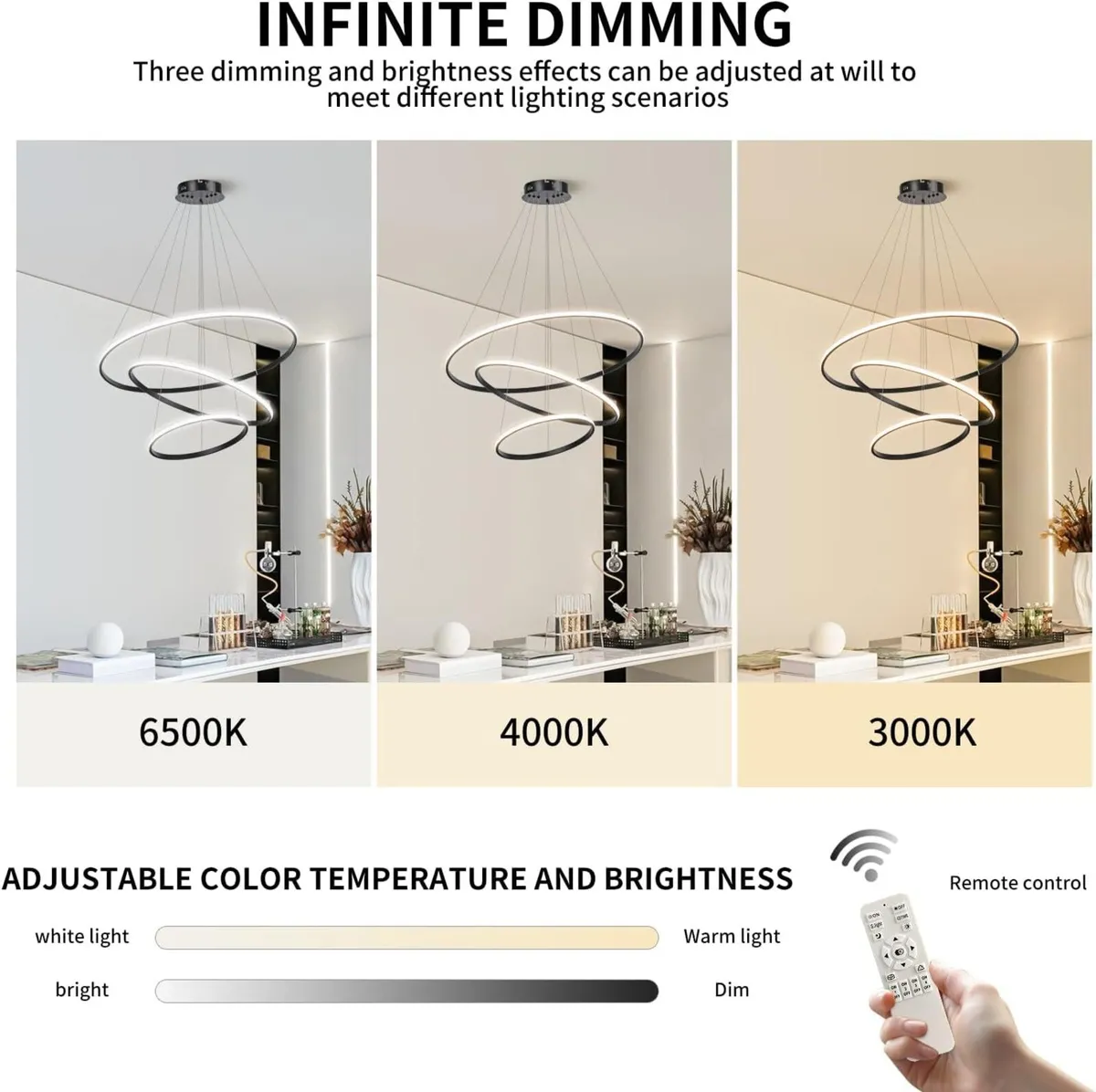 LED Pendant Light Dimmable 3 Ring Acrylic - Image 4