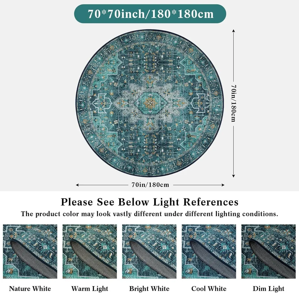Washable Round Rug 6FT Large Living Room Circle - Image 2