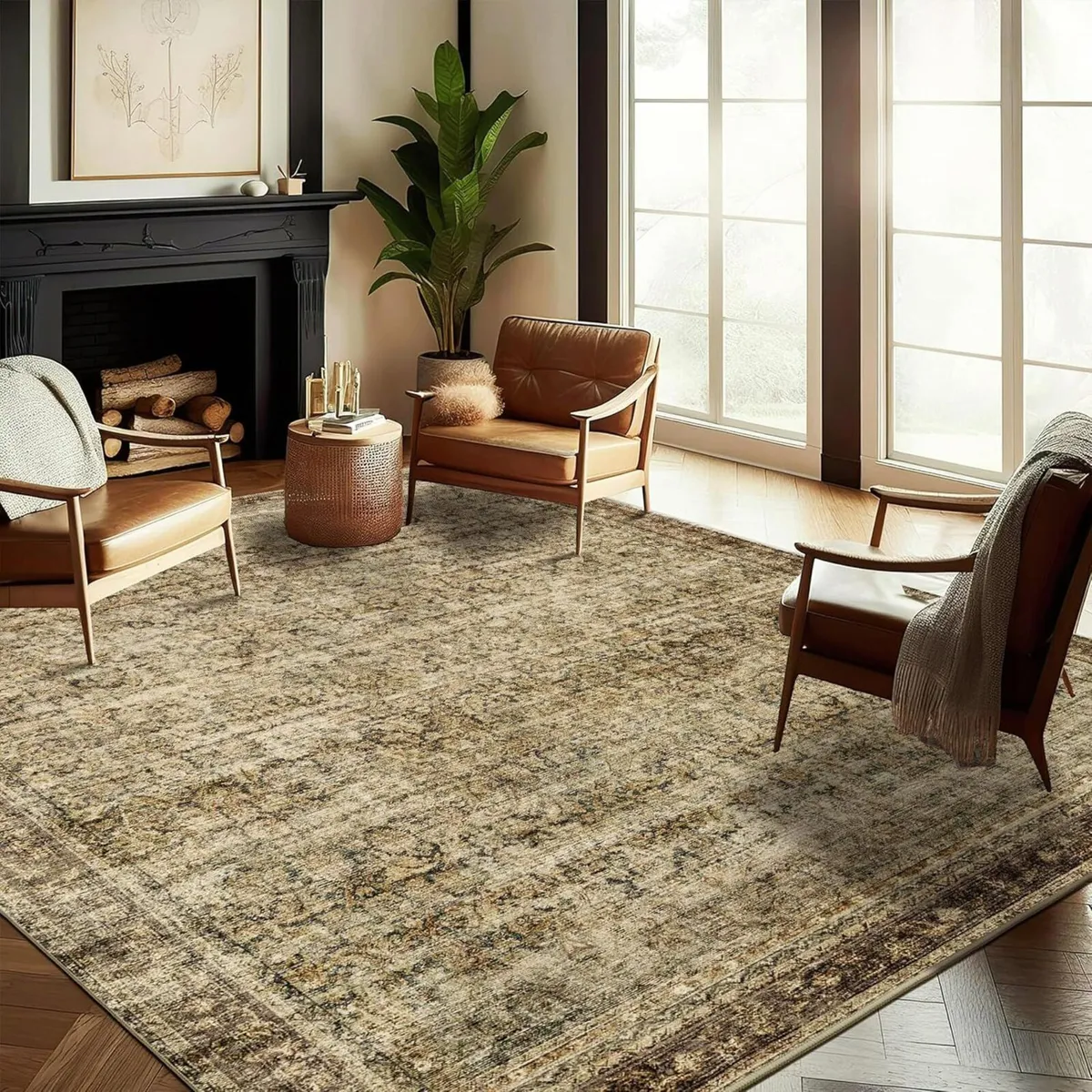 Large Rug Washable Vintage Traditional Distressed - Image 1