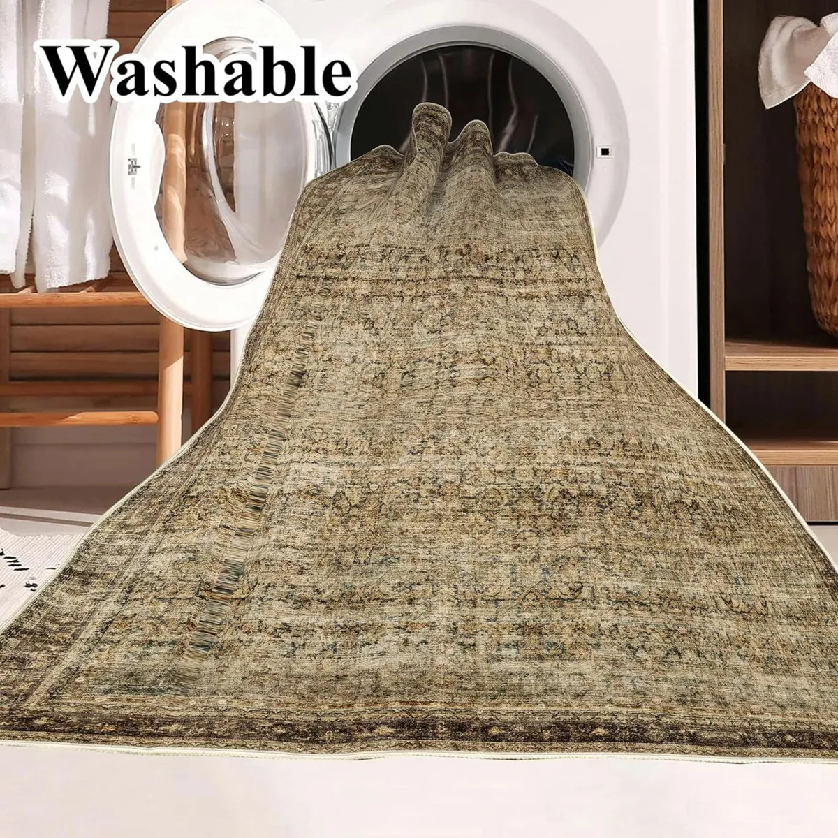 Large Rug Washable Vintage Traditional Distressed - Image 3