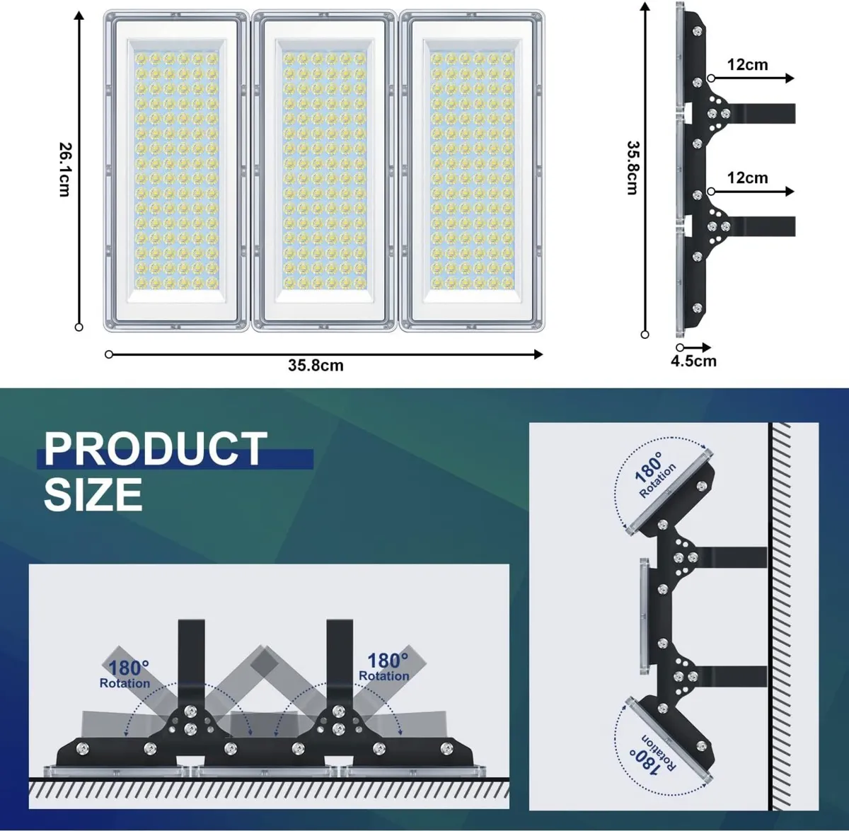 300W LED Floodlight 30000lm 3 in 1 Flood (2 Pack) - Image 2