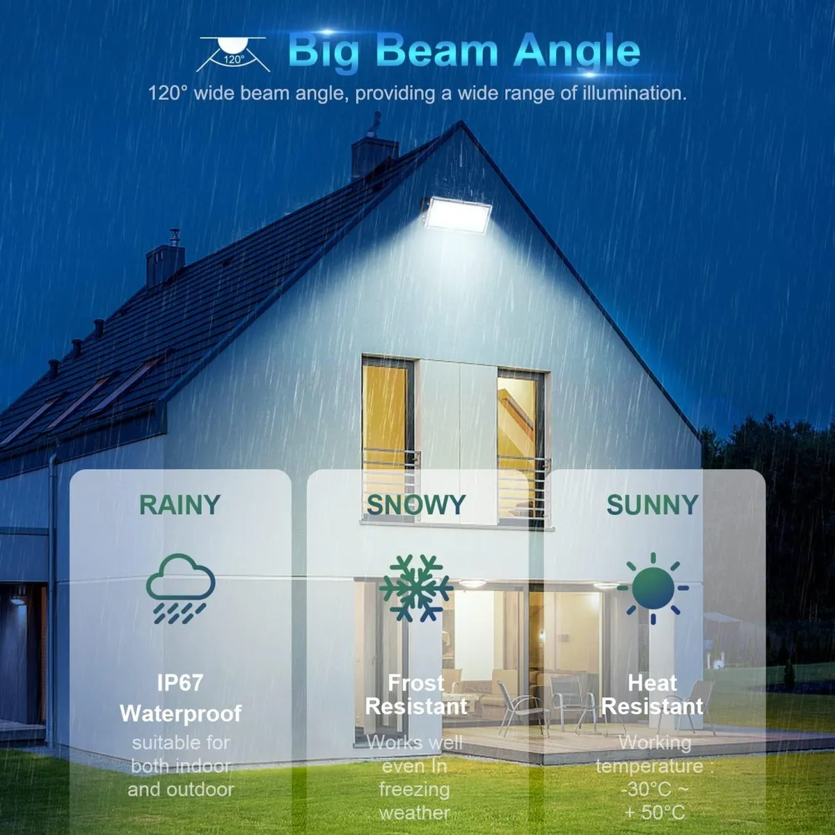 300W LED Floodlight 30000lm 3 in 1 Flood (2 Pack) - Image 3