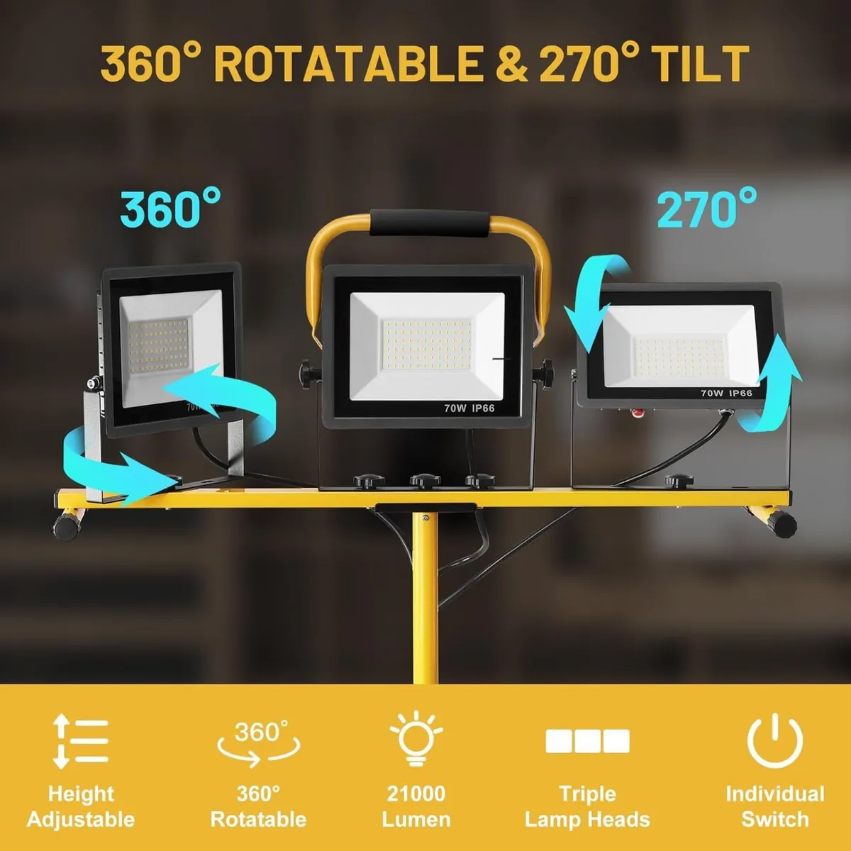 LED Work Light with Tripod 21000lm 3 Adjustable - Image 4
