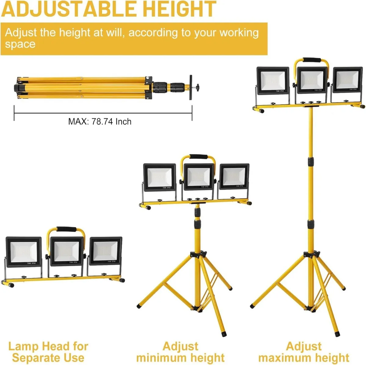 LED Work Light with Tripod 21000lm 3 Adjustable - Image 2